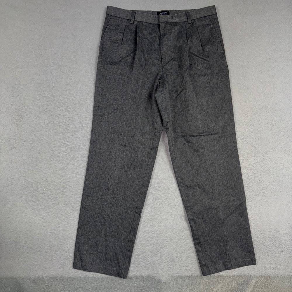 Dockers Pants Mens 38x34 Gray Heathered D3 Classic Fit Pleated Charcoal Trousers